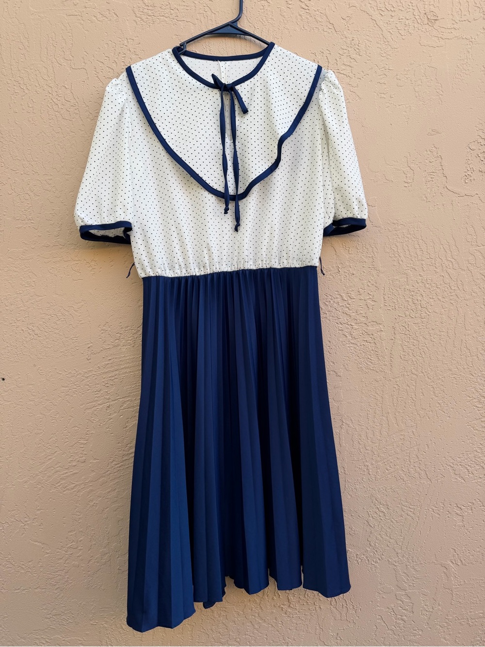 VTG 80s Sailor Collar Pleated Polka Dot Dress S/M